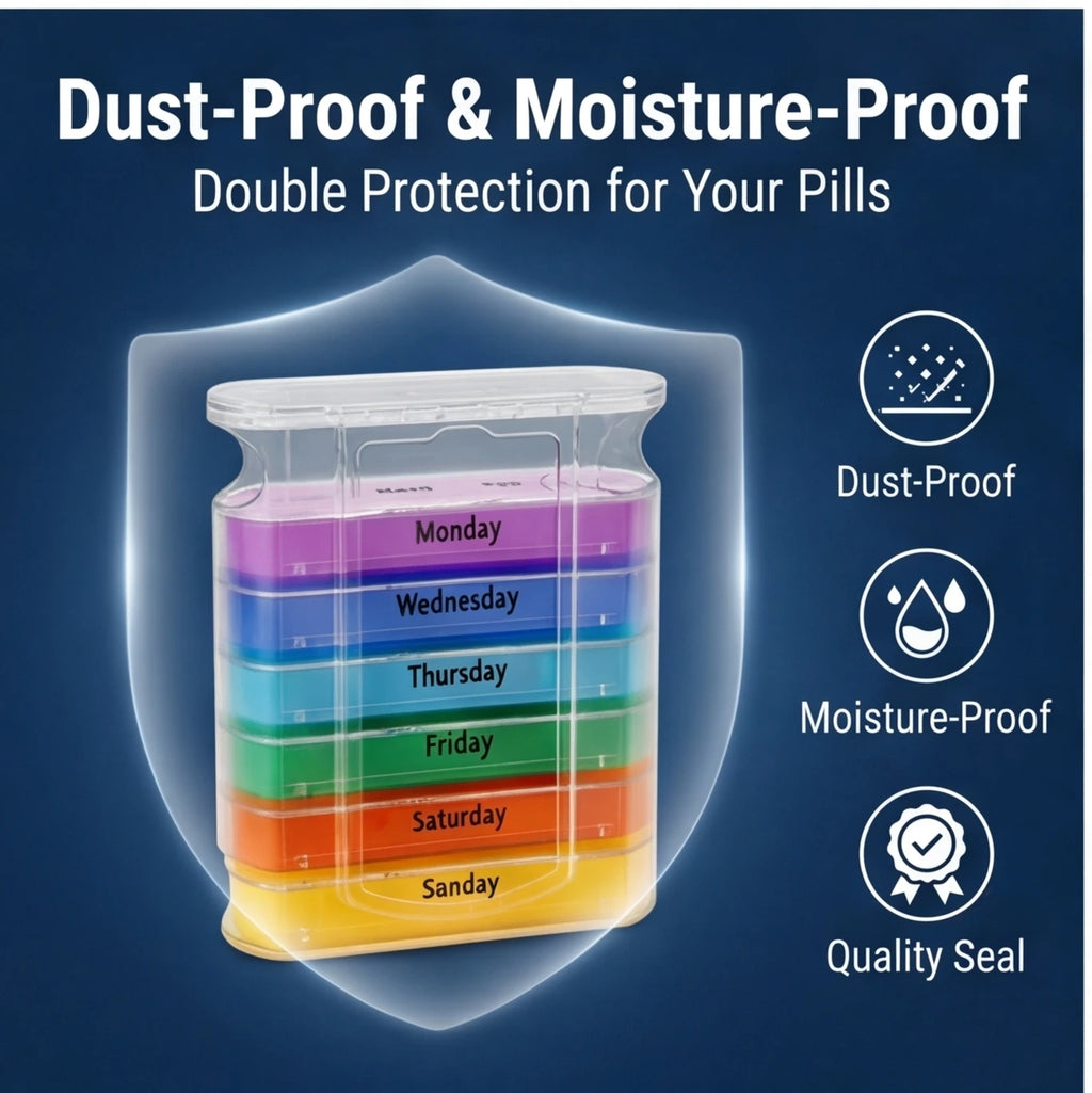 Portable 7 Days Pill Box – Colorful Stackable Design, 4 Times a Day Medicine Organizer, Plastic Storage Dispenser