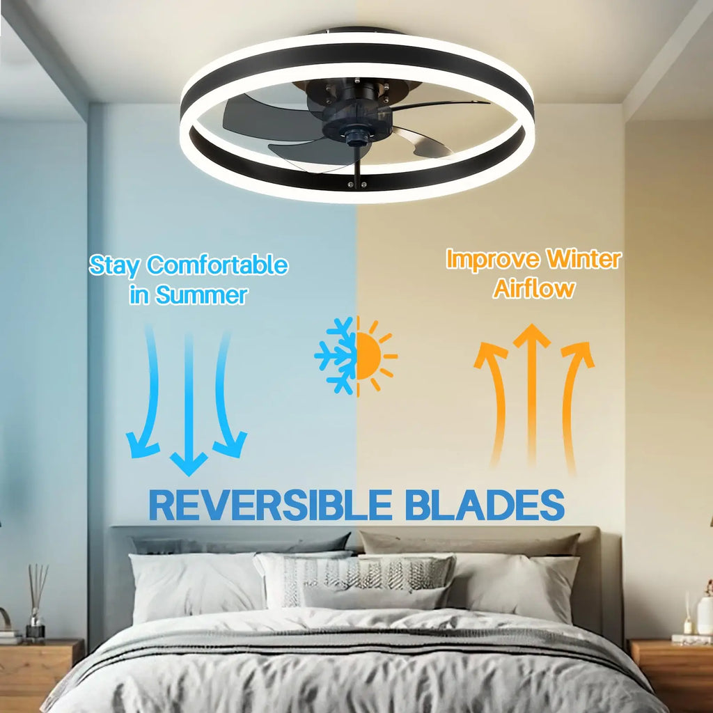 IRALAN Ceiling Fan With Light Remote Control Dimmable 6 Speeds Modern Low Profile LED Ceiling Fans Lamp For Living Room Bedroom