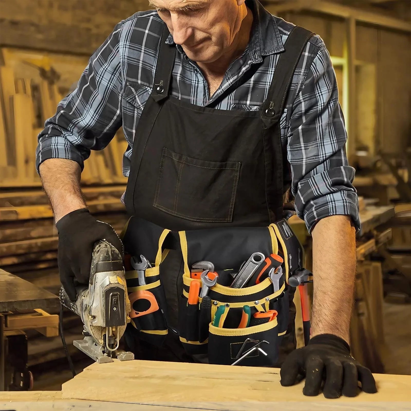 Adjustable Men's 26 Pockets Tool Belt Magnetic Holder Sturdy Waist Pouch for Craftsmen Carpenters