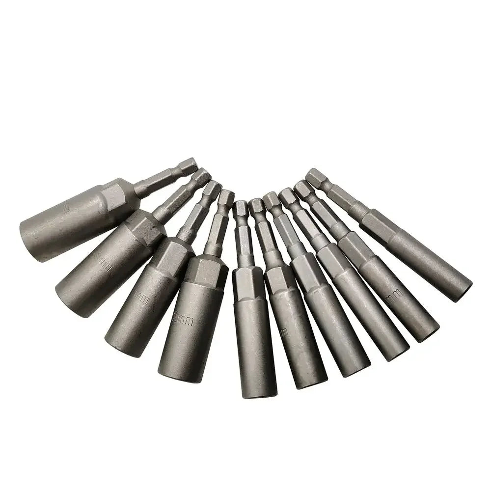 80mm Length Deepen Power Nut Driver Drill Bit Set 5.5-19MM Impact Socket Adapter For Power Tools 6.35MM Hex