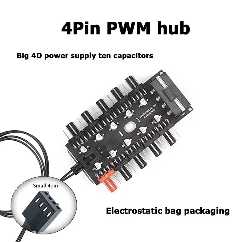 Motherboard 1 to 10pin fan 4 Pin PWM Cooler Fan HUB Splitter Extension 12V Power Supply Socket PC Speed Controller Adapter