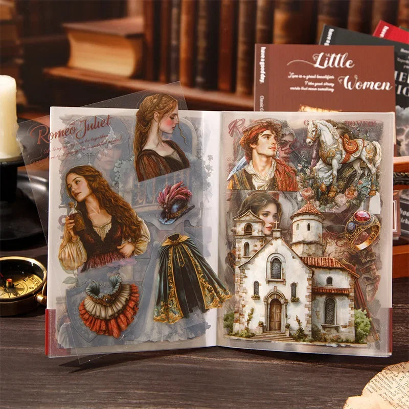 1pack/3pack Classic Literature Collection Handbook Series Literary Story Theme Sticker Book Character Collage 6 Designs