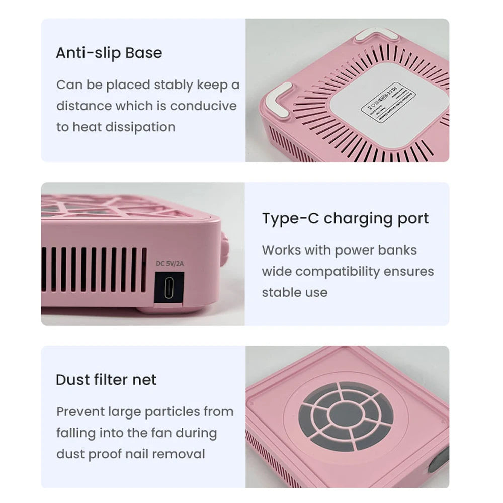 Mini Brushless Turbo Nail Dust Machine HD Display Adjustable Speed Portable Rechargeable Vacuum Cleaner for Manicure Lower Noise