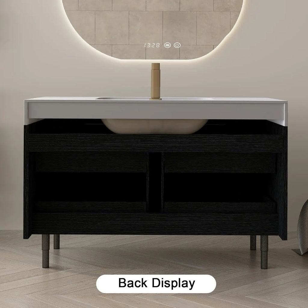 36" Modern Bathroom Vanity with Ceramic Sink – Sintered Stone Top, 4 Soft-Close Drawers, Sturdy Solid Wood Cabinet,, Customized