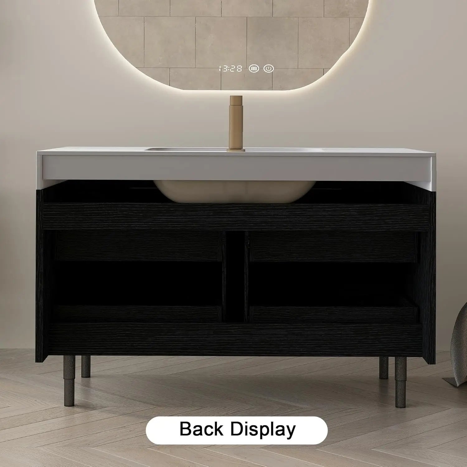 36" Modern Bathroom Vanity with Ceramic Sink – Sintered Stone Top, 4 Soft-Close Drawers, Sturdy Solid Wood Cabinet,, Customized