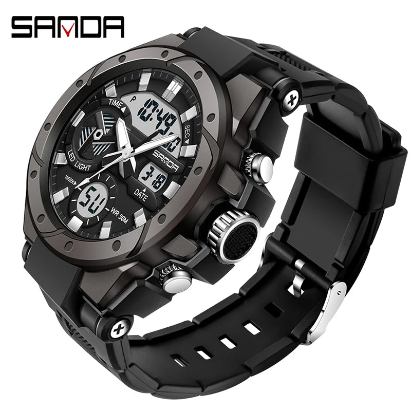 SANDA Brand Electronics Watch Men Sport Alarm Clock Waterproof Stopwatch Chronograph Men's Wristwatches Quartz Digital Watches