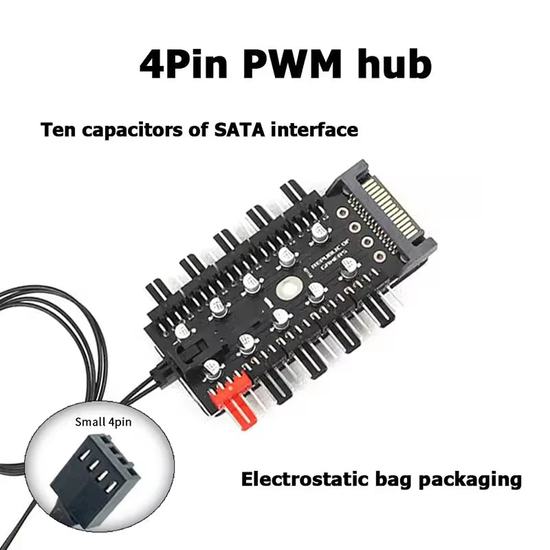 Motherboard 1 to 10pin fan 4 Pin PWM Cooler Fan HUB Splitter Extension 12V Power Supply Socket PC Speed Controller Adapter