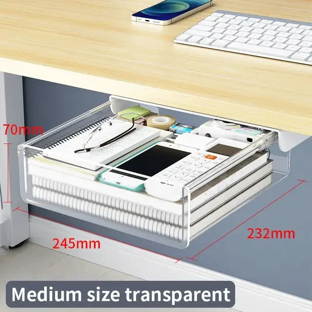 Hidden Under Desk Drawer Storage Office Organizer Desk Self Adhesive Drawers Plastic Undertable Accessories Storage Box Drawe