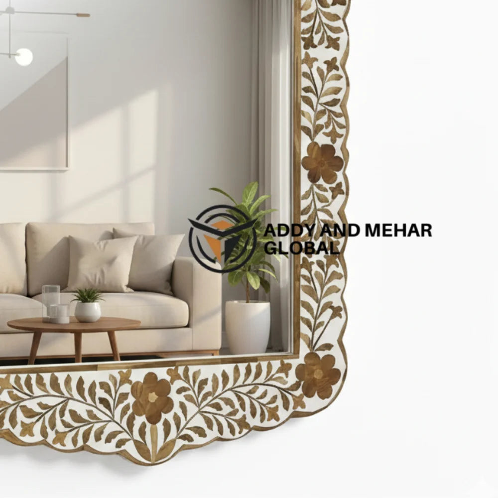Decorative Art Deco Floral Pattern Square MDF Handmade Eco-Friendly Framed Edge Wedding Wall Mirror 5.0mm Thickness Luxury Decor