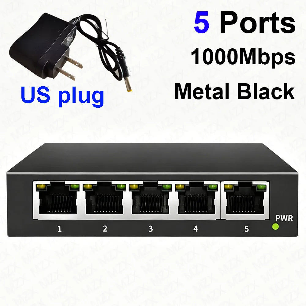 MZX Gigabit Network Switch 5 8 Ports 1000Mbps Networking Switcher RJ45 Hub Ethernet Stable Smart Internet Laptop PC Accessories