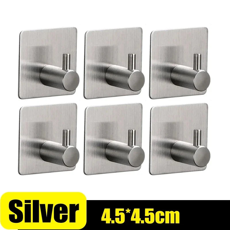 10/1PCS Self Adhesive Hook Heavy Duty Stainless Steel Wall Hooks Towel Clothes Rack Hangers Bathroom Kitchen Storage Holders