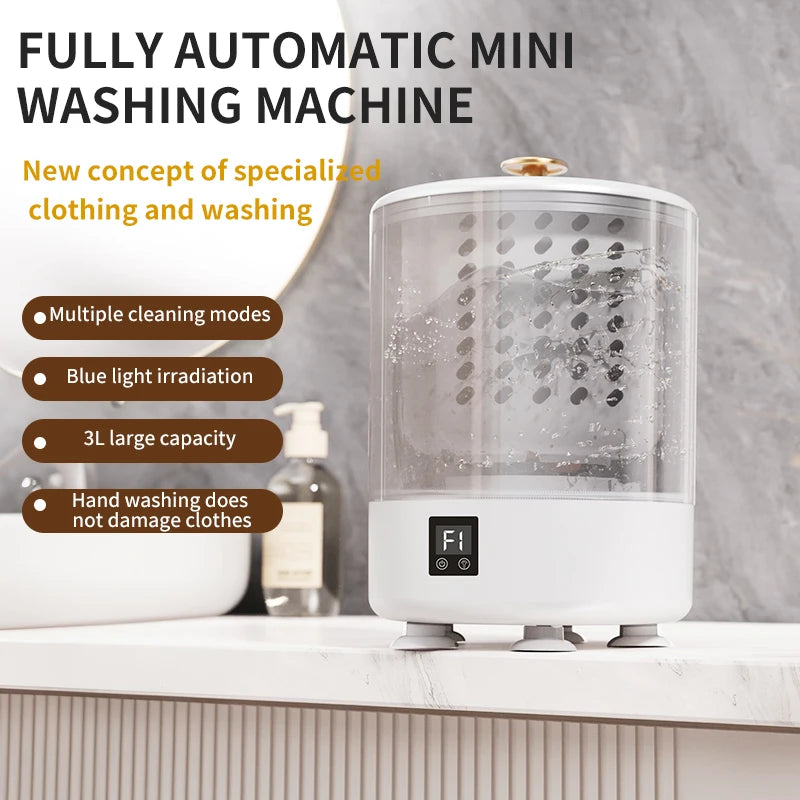 Portable Mini Washing Machine with USB Power and Battery 3L 3-liter 2-in-1 Washer-dryer for Underwear Socks Clothes Cleaning