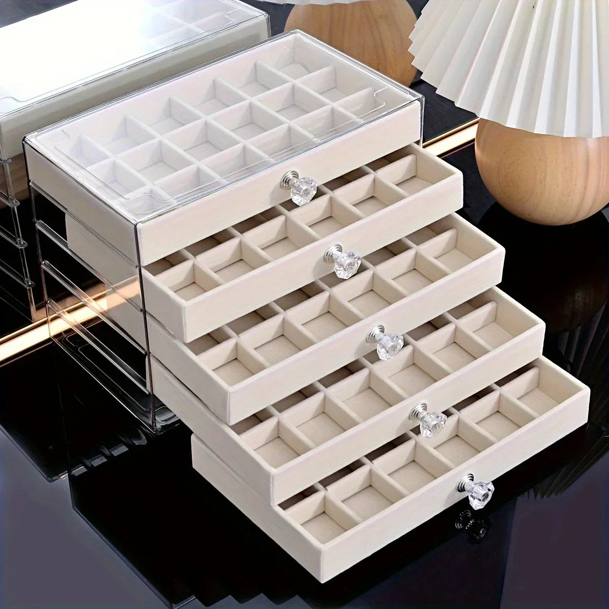 Newly Upgraded 7-Tier Dust-Proof Acrylic Jewelry Storage Box Modern Rectangular Desktop Display & Storage Jewelry Box Amagi