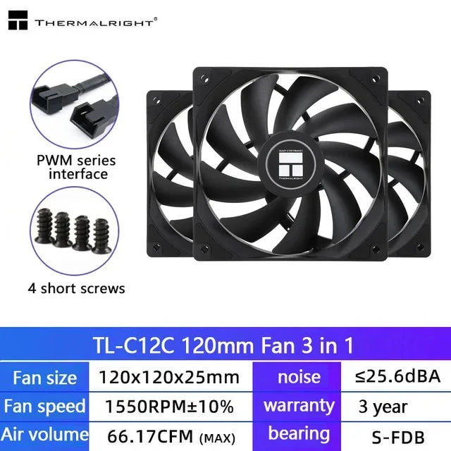 Thermalright TL-C12C PC Cooling Fan 120mm 5V 3PIN ARGB Computer Case Fan 4pin PWM 1550RPM Adjustable Speed 12cm CPU Cooler Fan