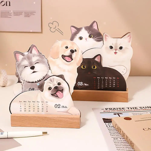 2026 Cute Cat Dog Desk Calendar Mini Desktop Calendar Notes Repeated Writing and Wiping Multi Functional Desktop Decoration ﻿