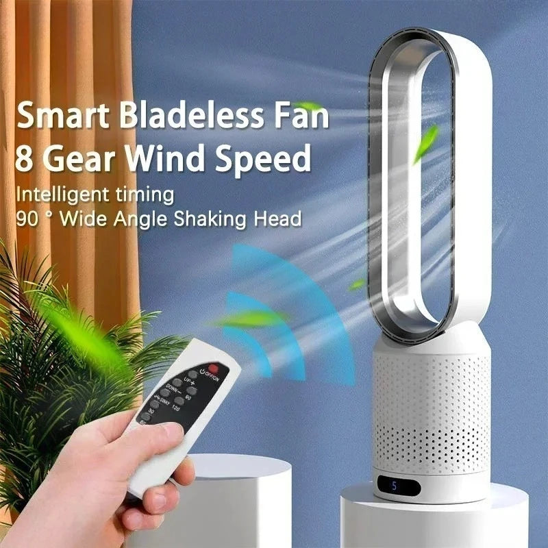 Smart Bladeless Tower Fan 8 Speed Settings Intelligent Timer 90° Oscillating Remote Control Quiet Air Circulator for Home Office