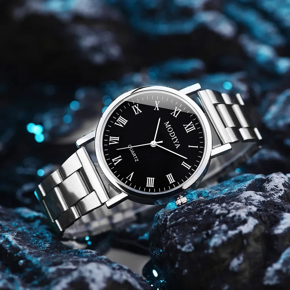 Casual Round Dial Watch Stainless Steel Quartz Wristwatches Watch for Men Business Wrist Watches Luxury Clock Relogio Feminino