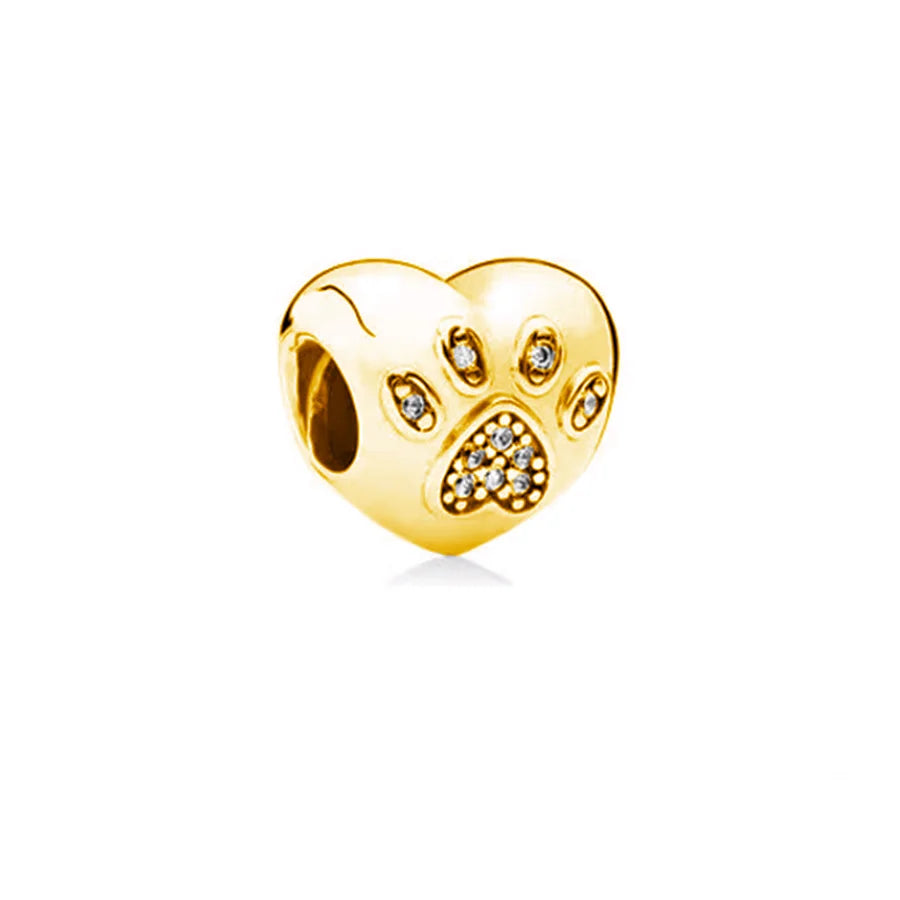 Gold Plated CZ Charms Fit Original Bracelet 925 Sterling Silver Core Heart Star Flower Dangle Beads Luxury DIY Jewelry Gift
