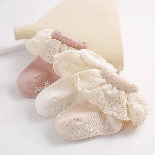 2Pairs/lot Baby Socks For Girls Spring Autumn Lace Princess Floor Newborn Socks Cotton Toddlers Infant Short Sock Anti Slip 0-3Y