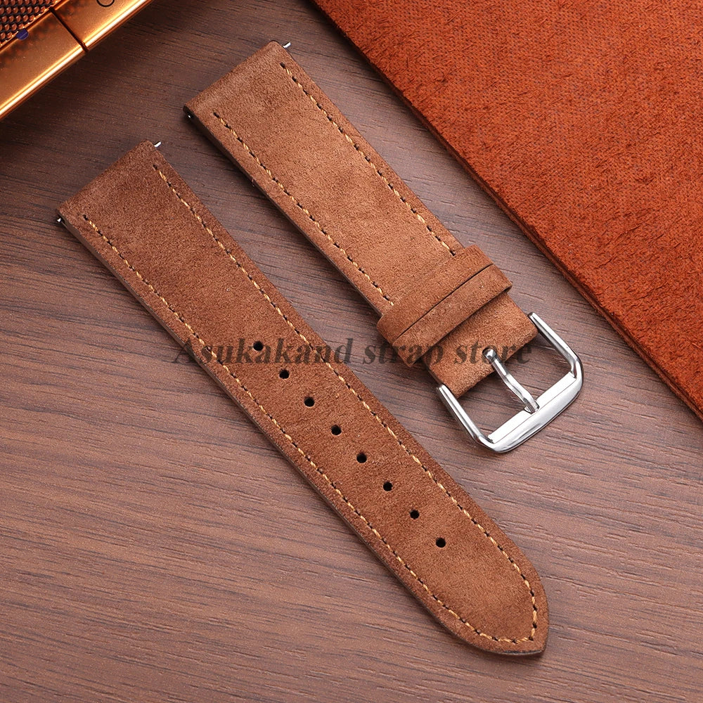 Vintage Suede Leather Watch Band Cowhide Bracelet 18mm 19mm 20mm 22mm For Omega For Seiko for Huawei Watch Sport Watch Strap
