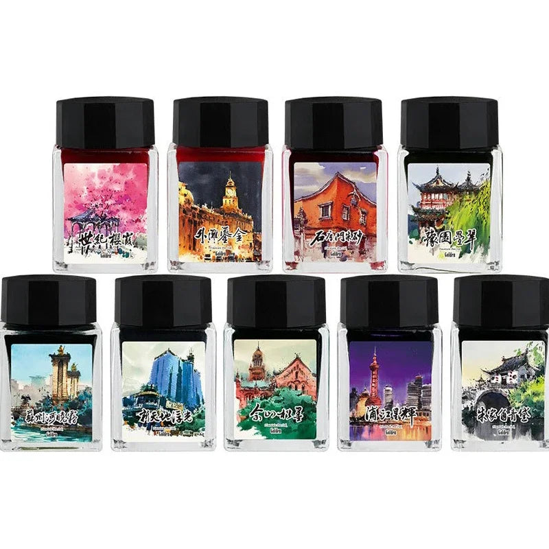 MAJOHN 20ml Shanghai Themed Glitter Ink for Fountain Pen Dip Pen Sketching Art Golden Particles Stationery School Supplies