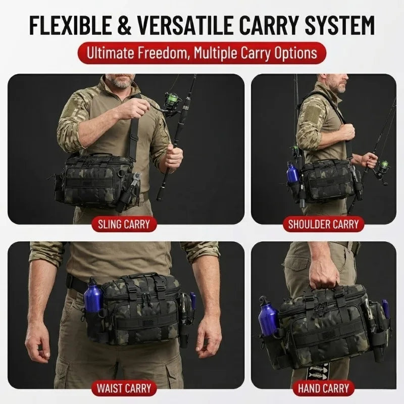 Fishing Tackle Shoulder Bag Storage Bag Waterproof Portable Large Capacity with Fish Rod Holder Outdoor Sport Accessories Gear