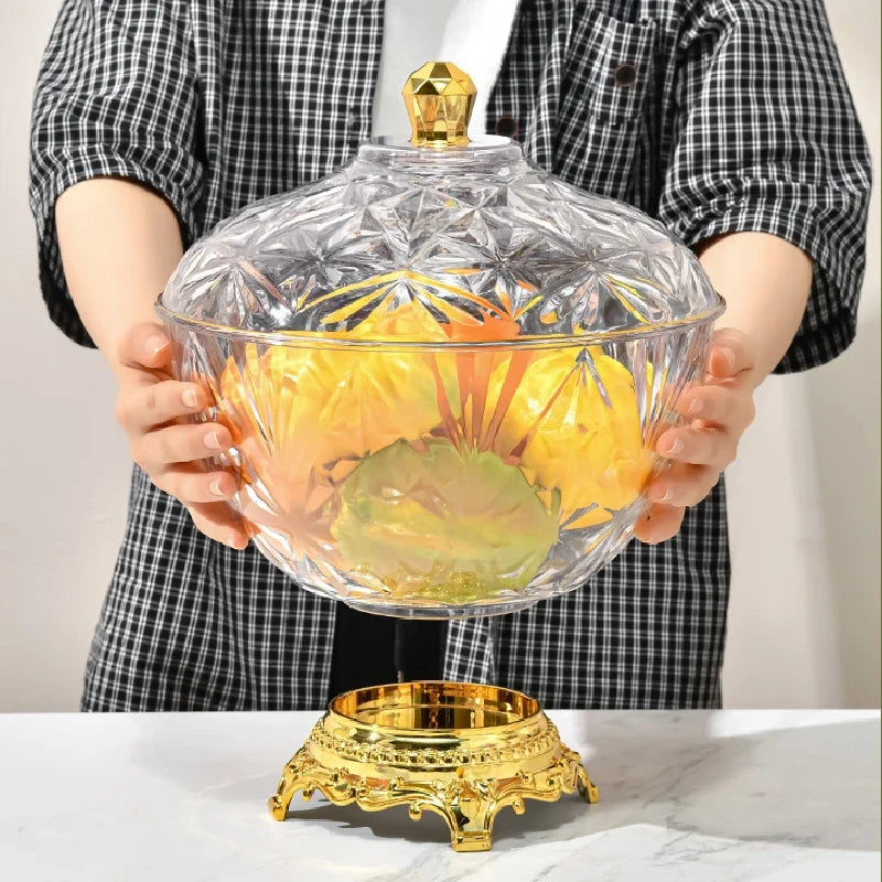 Transparent Plastic Storage Tank Large-capacity Food Tall Fruit Storage Box Gold-plated Desktop Snack Jar with Lid Decorate