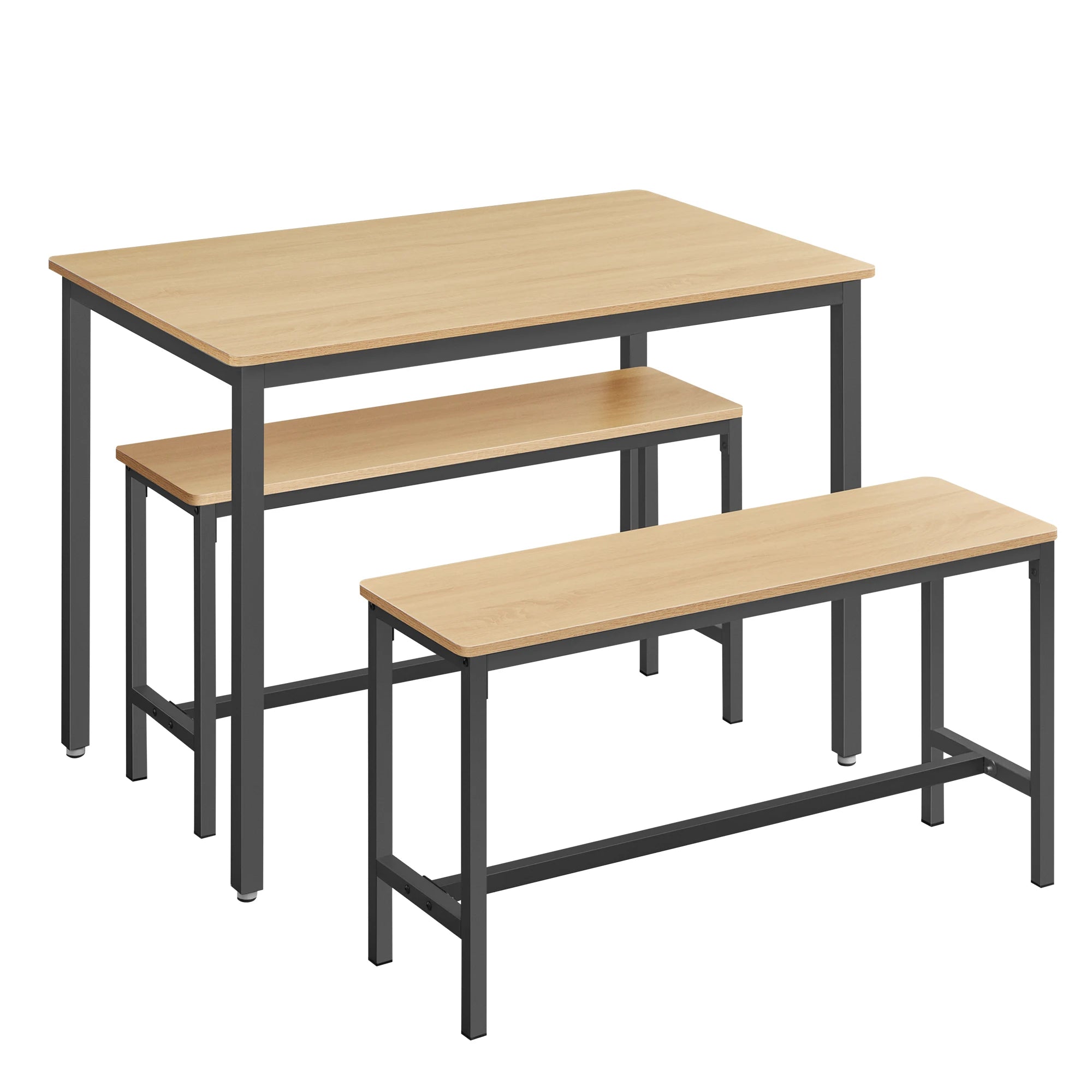 VASAGLE Dining Table with 2 Benches, 3 Piece Set, Kitchen Table of 70 x 110 x 75 cm, 2 Benches of 30 x 97 x 50 cm Each
