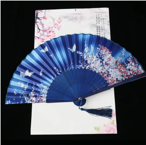 Retro Style Folding Fan Female Japanese Pattern Retro Cloth Art Craft Gift Home Decoration Ornament Dancing Hand Fan