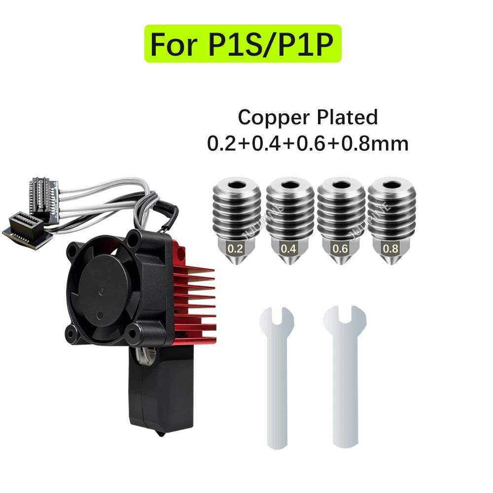 For Bambu Lab P1S Hotend Complete Assembly Upgrade Hardened Steel Extruder Kit For X1 X1C P1P P1S Fan Nozzle X1 Carbon Hot End
