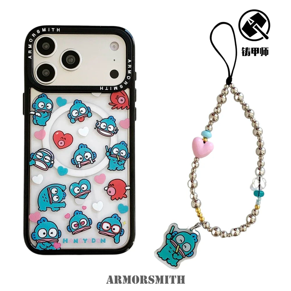 Sanrio Hangyodon Magnetic Holder Magsafe Wireless Charge Cute Cartoon Phone Case For iPhone 17 16 15 14 13 12 11 Pro Max Cover