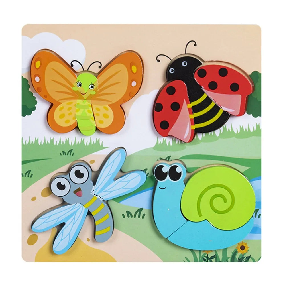 Multicolor Wooden 3D Puzzle Fruits Dinosaur Hand-eye Coordination Early Education Puzzle Cartoon Animal English Learning Puzzle