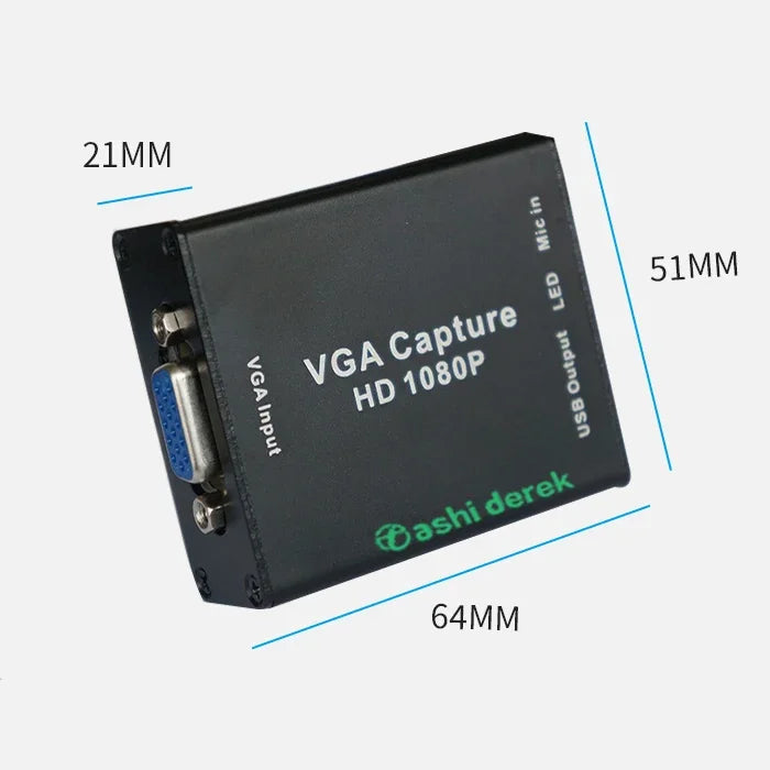 VGA Converter Mini Video Capture Device 1080p VGA Input Turn To Usb Vga Signals Transmission Portable Recording Box with Cables