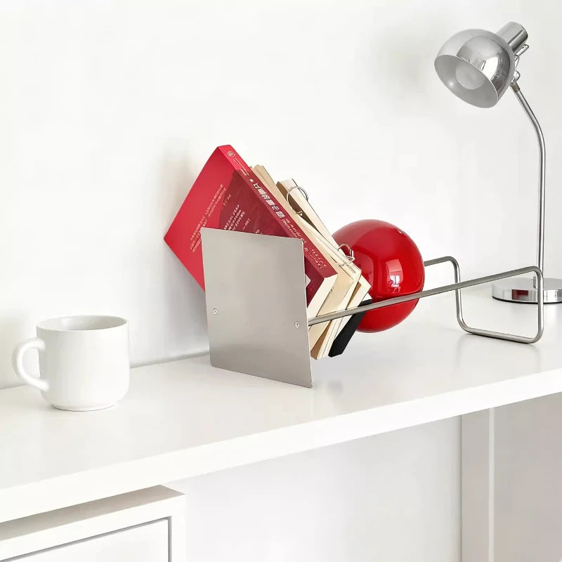 Creative Gravity Ball Bookstand Mid-Century Bauhaus Decor Organizer Novelty Desktop Magazine Holder Chic Office Newspaper Rack