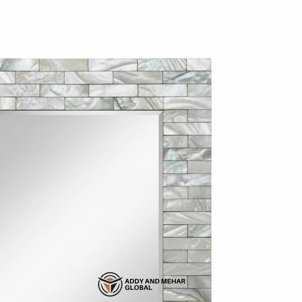 Luxury Mother Pearl Inlay Handmade Shell Wall Mirror Gray Frame Art Deco Design Eco-Friendly Wedding Decor Addy Mehar Global