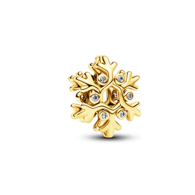 Gold Plated CZ Charms Fit Original Bracelet 925 Sterling Silver Core Heart Star Flower Dangle Beads Luxury DIY Jewelry Gift