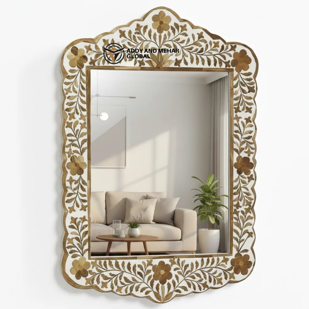 Decorative Art Deco Floral Pattern Square MDF Handmade Eco-Friendly Framed Edge Wedding Wall Mirror 5.0mm Thickness Luxury Decor
