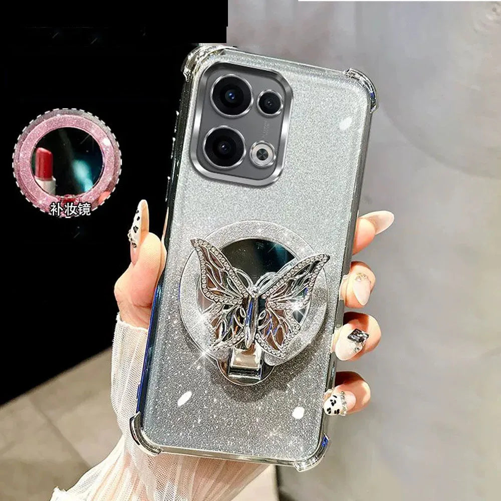 Glitter Mirror Butterfly Bracket Magnetic Holder Case for vivo V50 Lite vivoV50 V60 V40 V30 Lite V30 Pro Shockproof Clear Cover