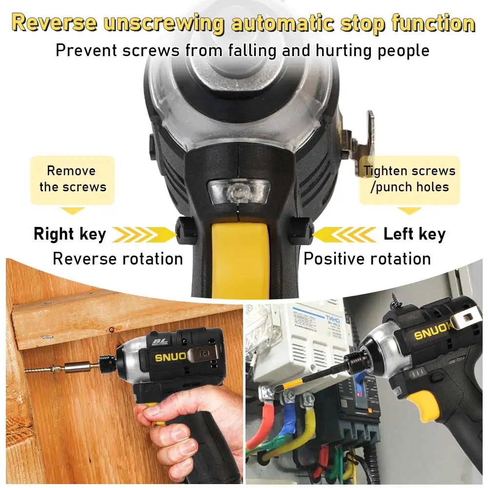 SUNOK10.8V Brushless Electric Screwdriver 1/4 Inch 120N. M Multifunctional Handheld Impact Power Tool for Makita Lithium Battery