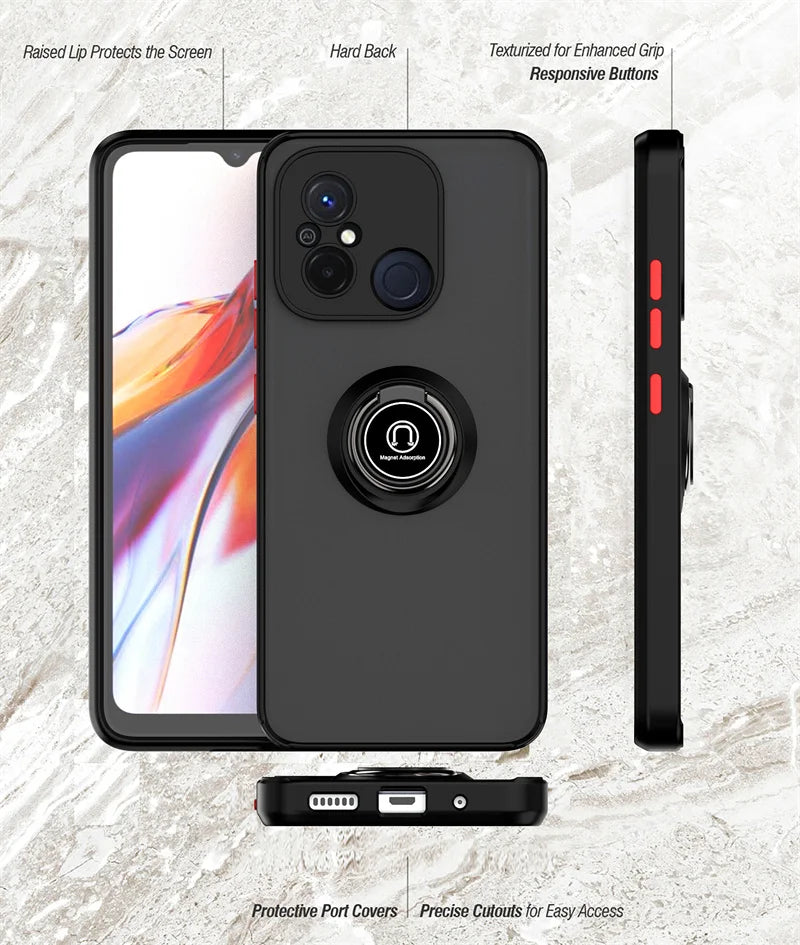 Funda For Xiaomi Redmi 12C 4G Case Armor Magnetic Holder Ring Bracket Case For Redmy 12C 12 C Redmi12C Matte Hard PC Back Cover