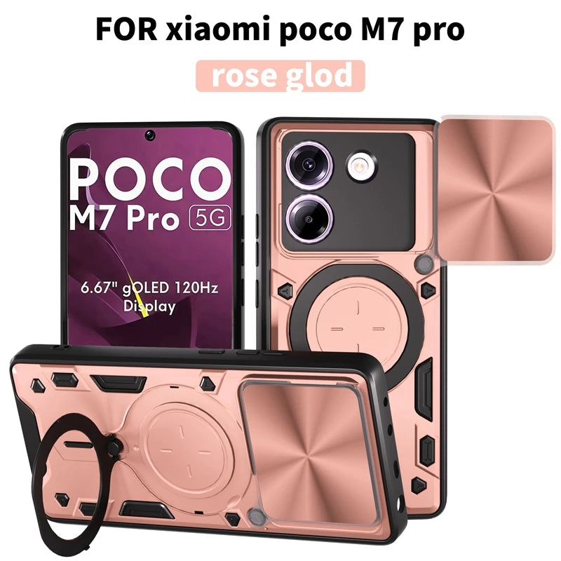 For Xiaomi POCO M7 Pro 5G Case Armor Car Magnetic Holder Ring Phone Case For Mi Poco M7 Pro M7Pro Slide Lens Protector Cover