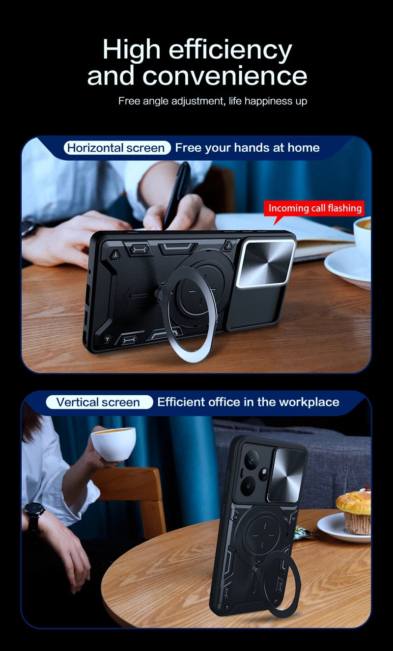 For Realme GT7 5G Case Armor Slide Camera Lens Protect Back Cover For OPPO Realme GT7 GT 7 RealmeGT7 Magnetic Holder Ring Funda