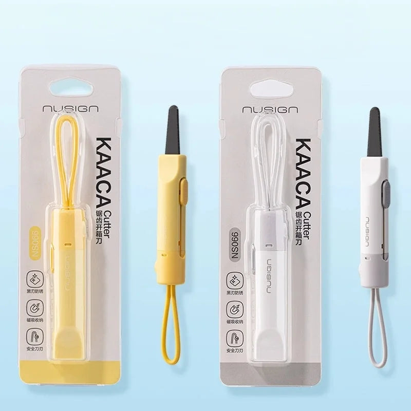 Deli Nusign Mini Portable Magnetic Retractable Utility Knife Thickened Black Blade Keychain Design for carton and Carddboard