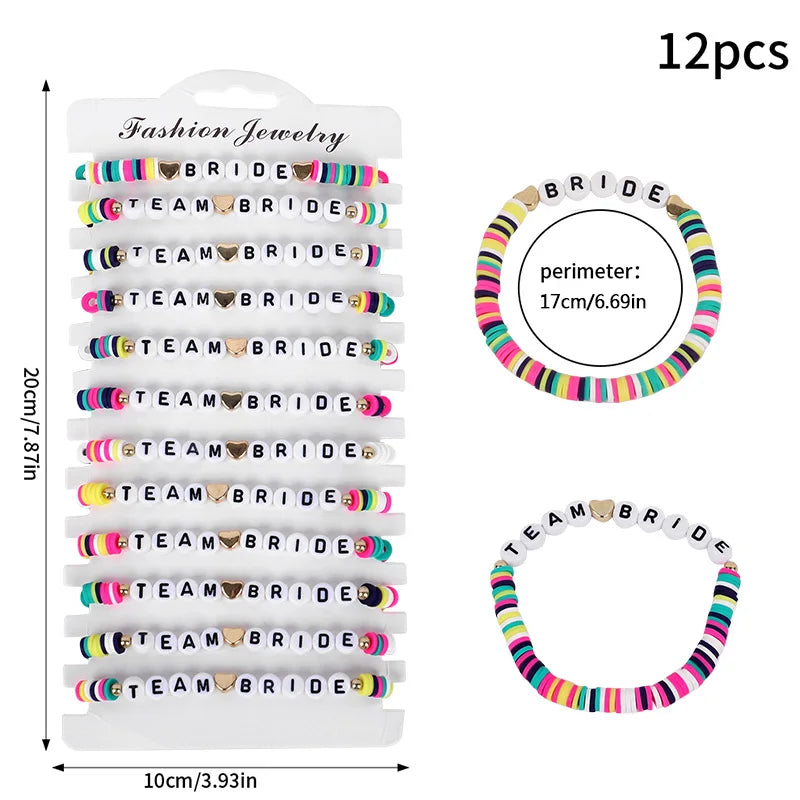 12Pcs Boho Wedding Team Bride Bracelets Bridal Shower Bachelorette Party Decoration Favors Bridesmaid Gifts Wedding Supplies