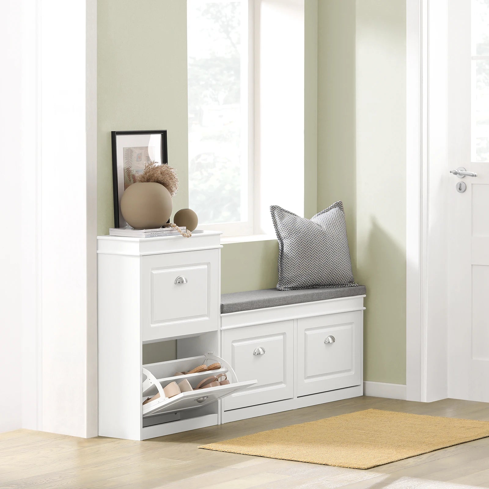 SoBuy FSR78 Shoe dump truck Shoe cabinet with 2 flap shoe rack with 4 shelf surfaces Shoe chest of drawers Shoe shelf