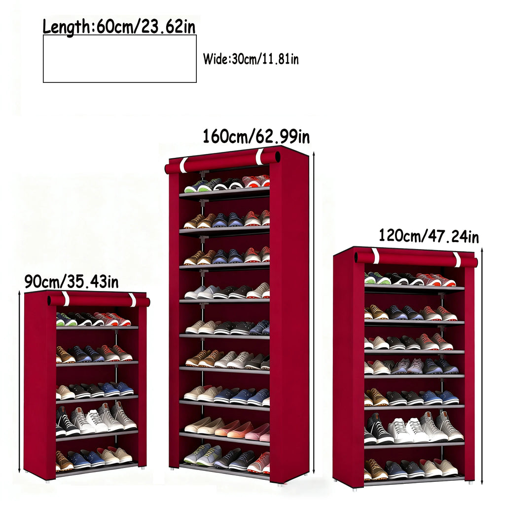 6-10 Tier Burgundy Heavy-Duty Shoe Cabinet with Lid - Easy to Assemble, Vertical Shoe Rack, Can Accommodate 18-30 Pairs of Shoes, Suitable for Dormitories, Schools, Home Storage, Shoe Storage Organizer, Shoe Rack Organizer, S