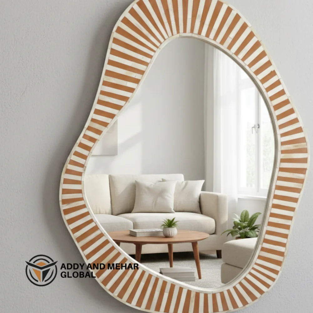 Handcrafted MDF Art Deco Square Stripe Irregular Wall Mirror Eco-Friendly Modern Decorative Wedding Wall Mirror