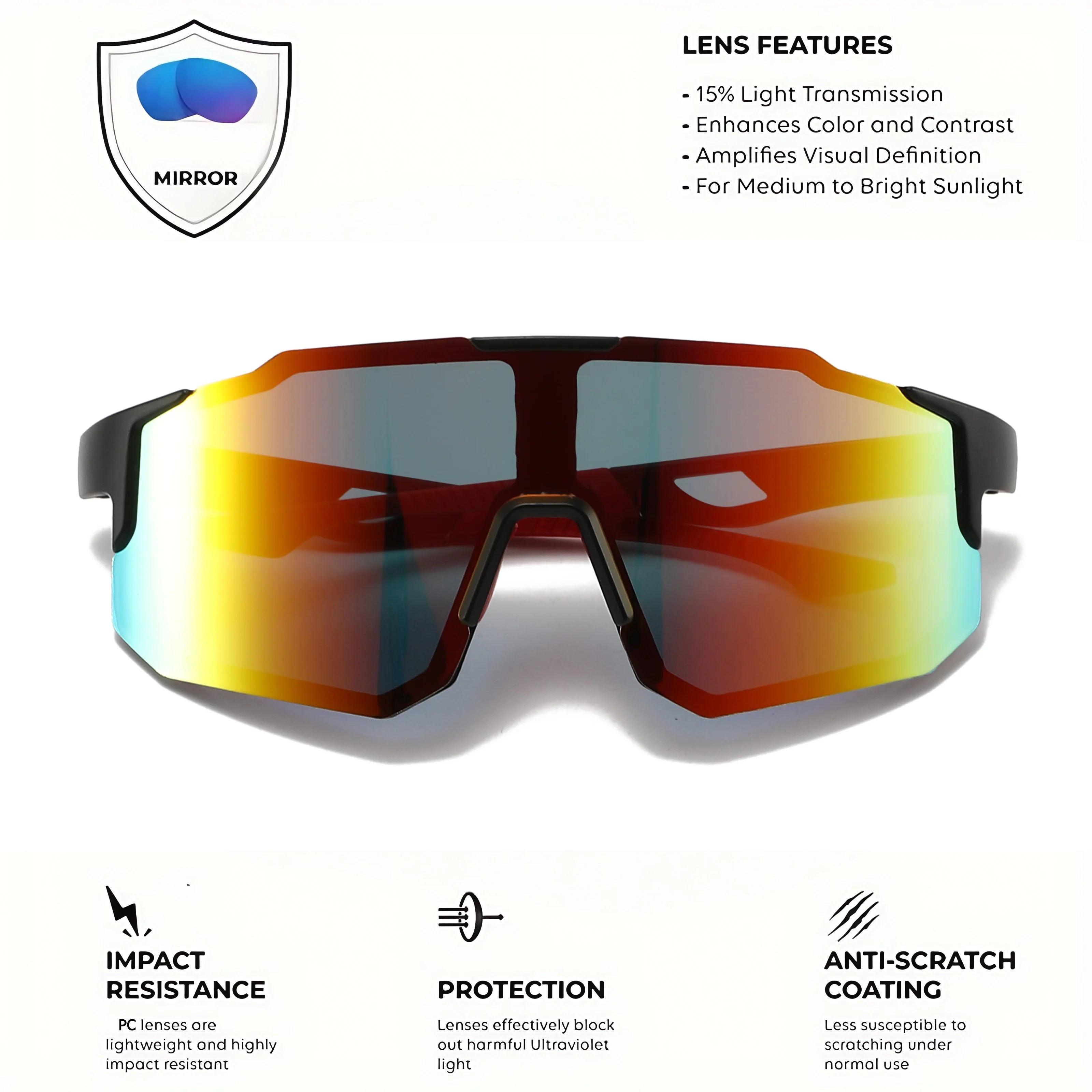 Unisex Oversized Colorful Sports Sunglasses UV400 Wraparound Design for Cycling Hiking Outdoor Activities Comfort Fit