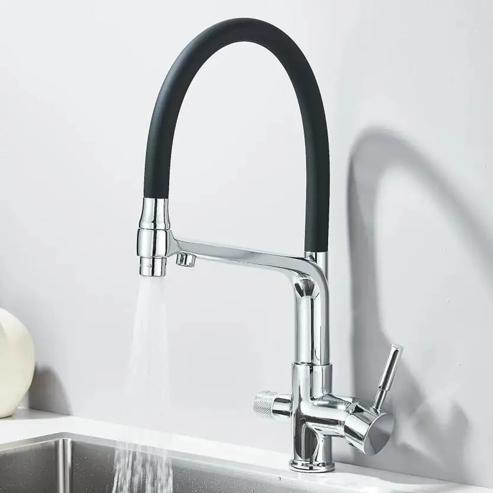 Matte Black Brass Kitchen Sink Faucet 2 Mode Tap Pure Water Filter Hot Cold Water Mixer Crane Purification Kitchen