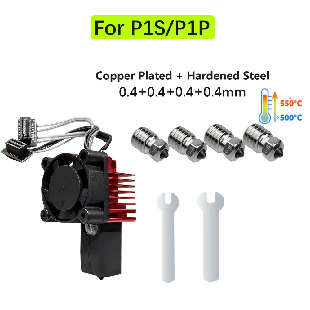 For Bambu Lab P1S Hotend Complete Assembly Upgrade Hardened Steel Extruder Kit For X1 X1C P1P P1S Fan Nozzle X1 Carbon Hot End